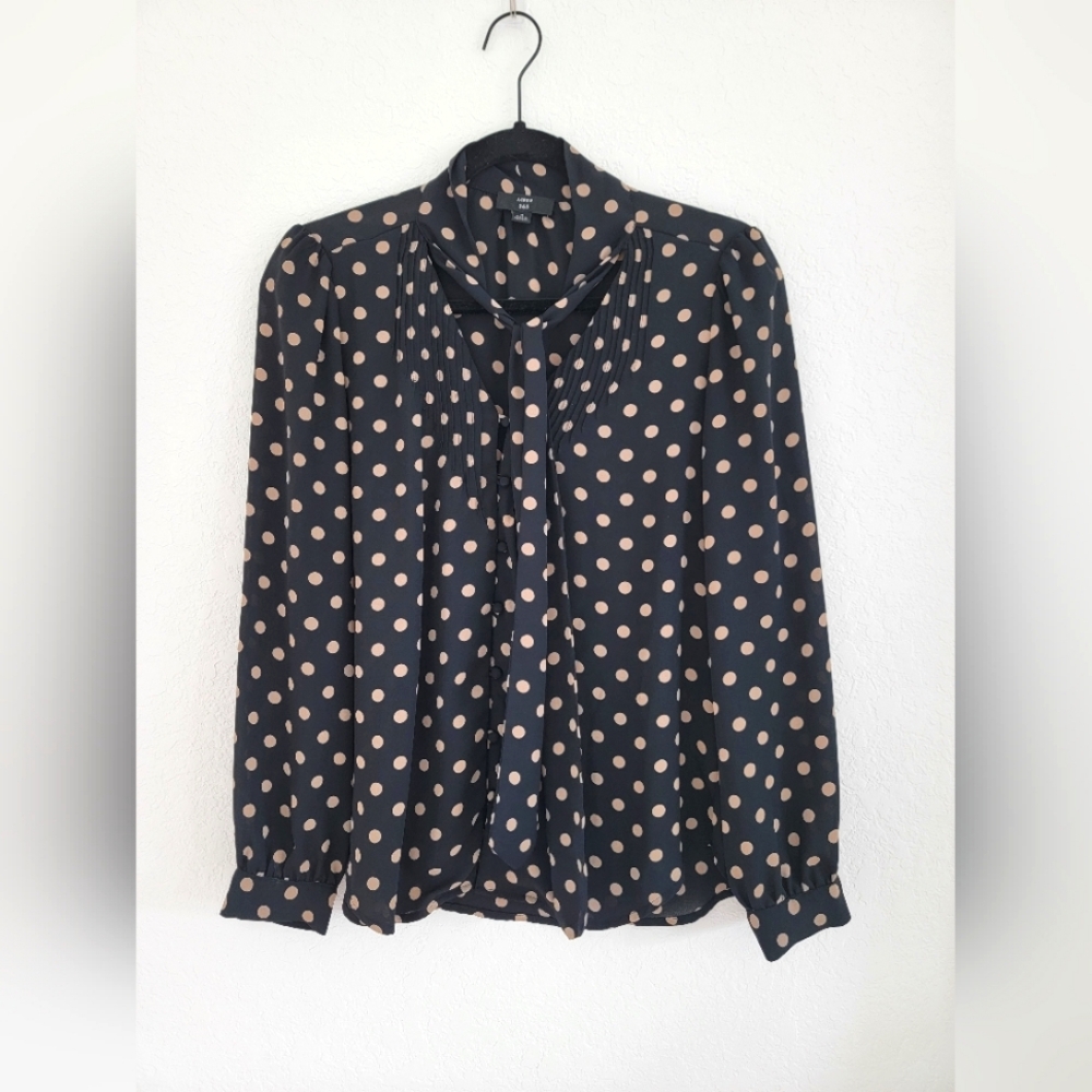 J. Crew Black and Tan Polka Dot Blouse
